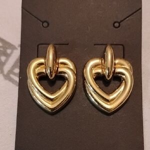 Vintage Monet Gold Tone Double Heart Pierced Earrings
